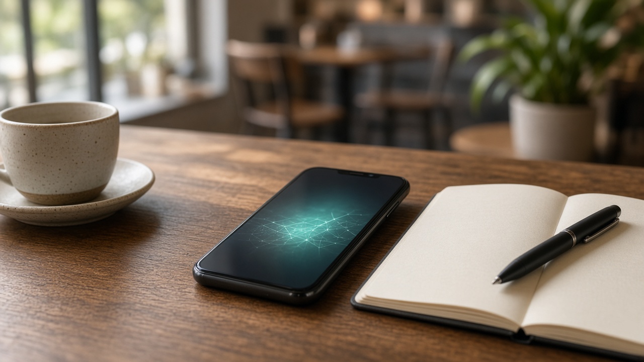 Phone and notebook on a café table ready to help with thoughtful connections